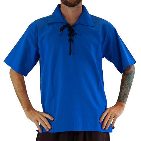 'Merchant' Renaissance Shirt, Short Sleeves - Royal Blue