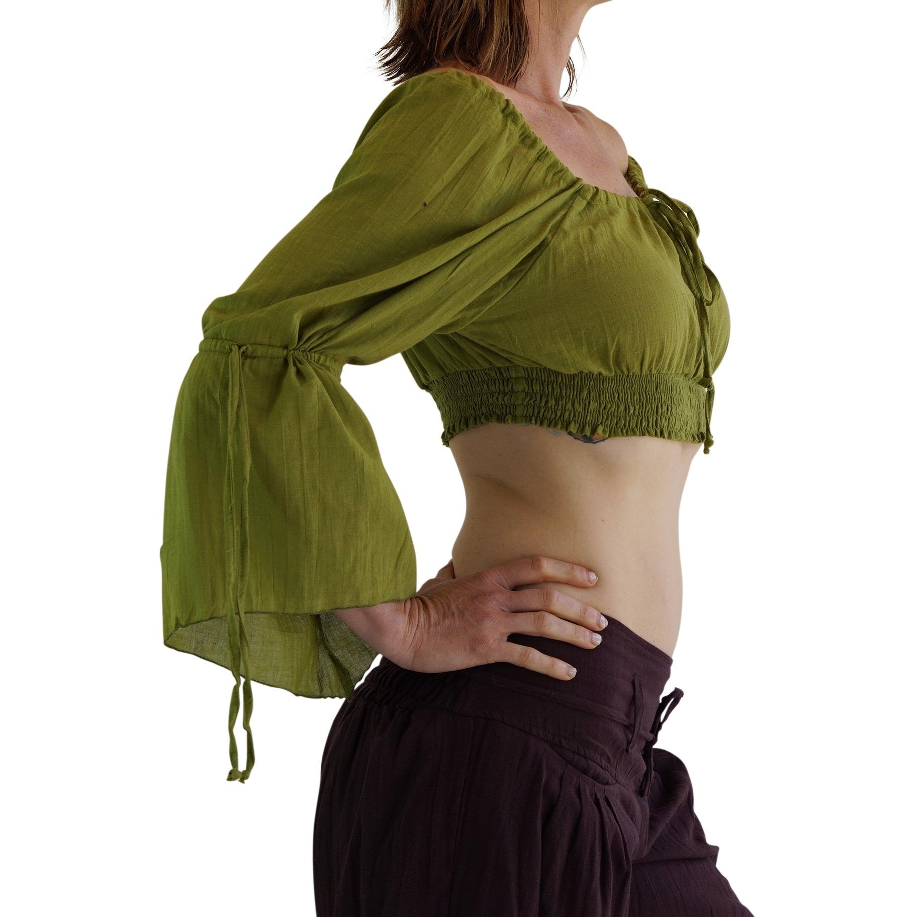 'LS Pull Tie' Gypsy Chemise - Light Green - zootzu