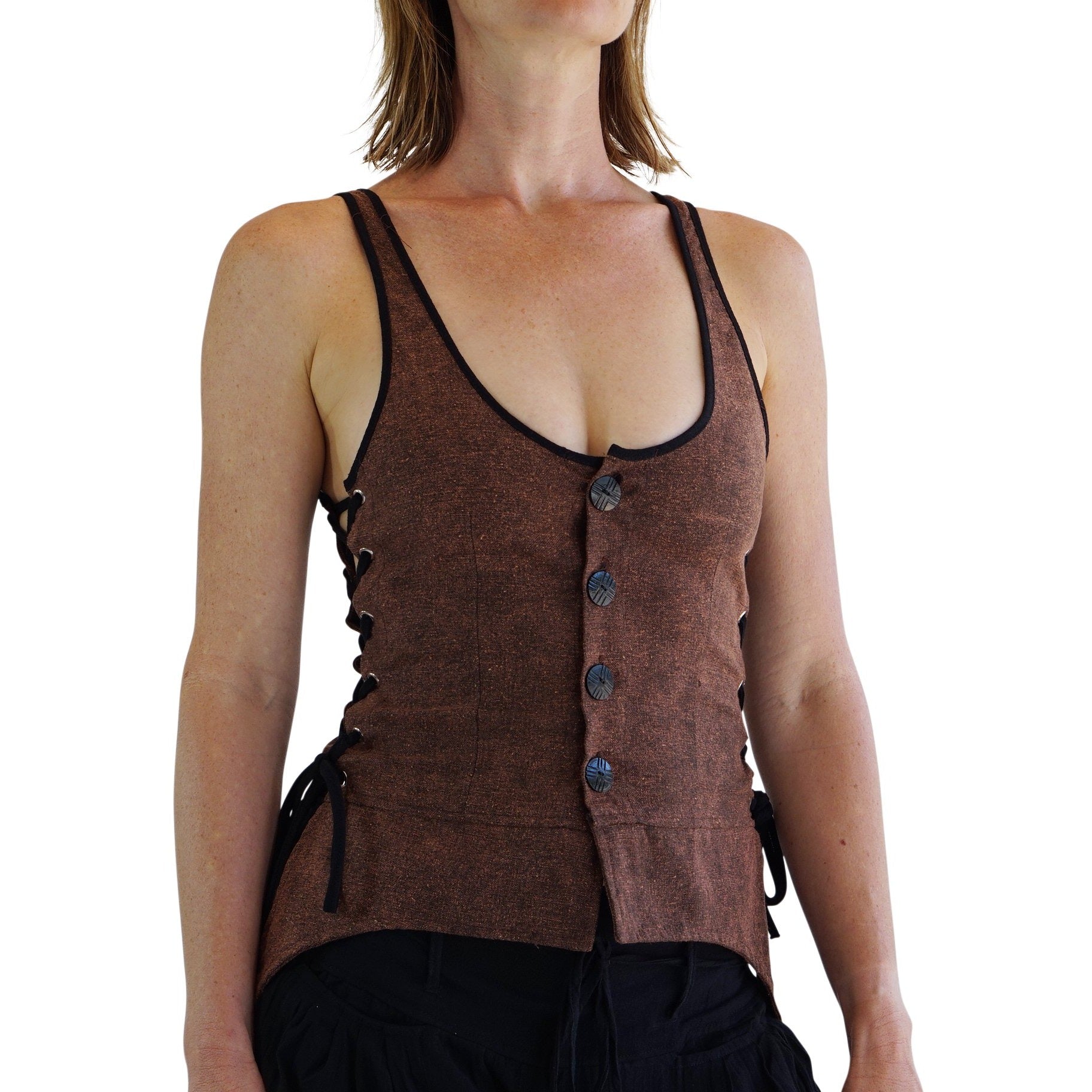 'Long Petal Vest' Viking Bodice - Stone Brown - zootzu
