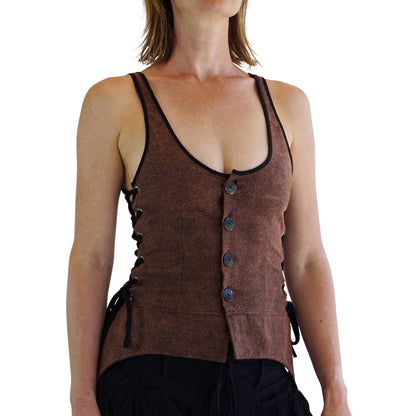 'Long Petal Vest' Viking Bodice - Stone Brown - zootzu