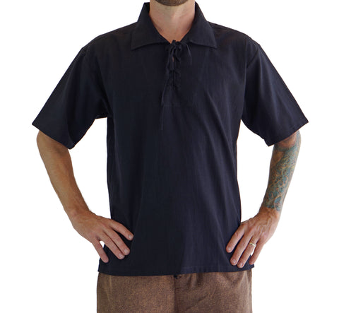 'Merchant' Renaissance Shirt, Short Sleeves - Black