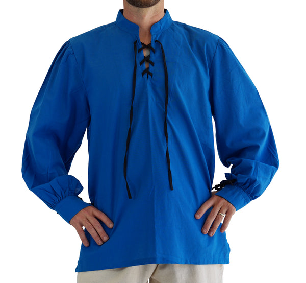 'Merchant' Renaissance Shirt with High Collar - Royal Blue - zootzu