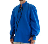 'Merchant' Renaissance Shirt with High Collar - Royal Blue - zootzu