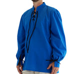 'Merchant' Renaissance Shirt with High Collar - Royal Blue - zootzu