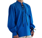 'Merchant' Renaissance Shirt with High Collar - Royal Blue - zootzu
