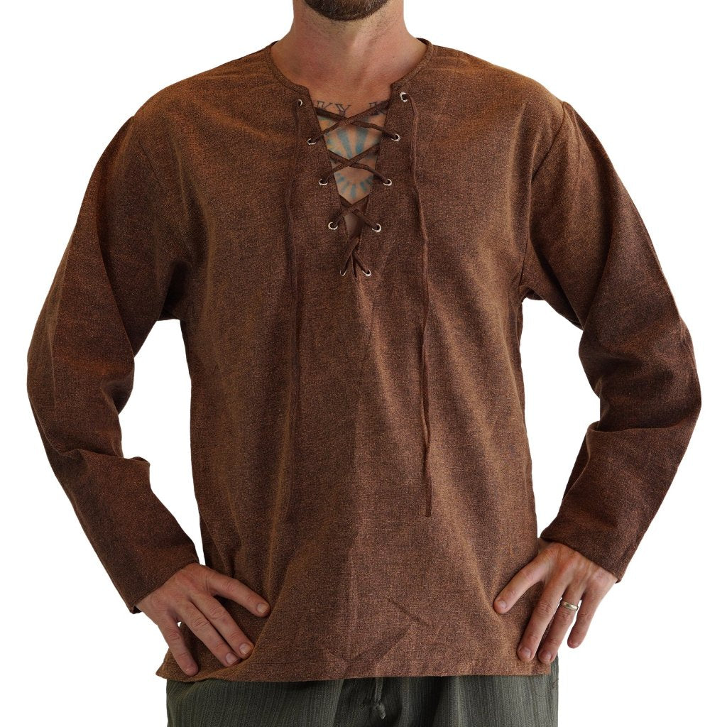 Round collar' Medieval, Viking Shirt - Stone Brown