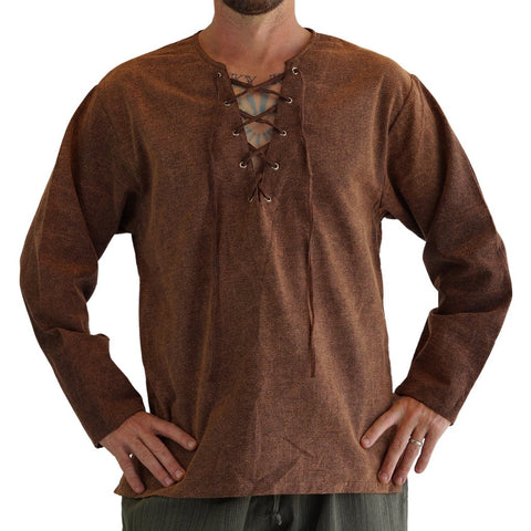 'Round collar' Medieval, Viking Shirt - Stone Brown