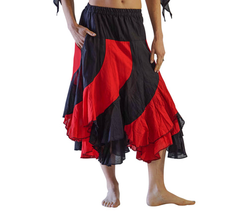 'Two Layer' Alternating Panel Skirt - Black/Red