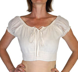 'Peasant Crop Top' Belly Showing Blouse - Cream - zootzu