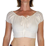 'Peasant Crop Top' Belly Showing Blouse - Cream - zootzu