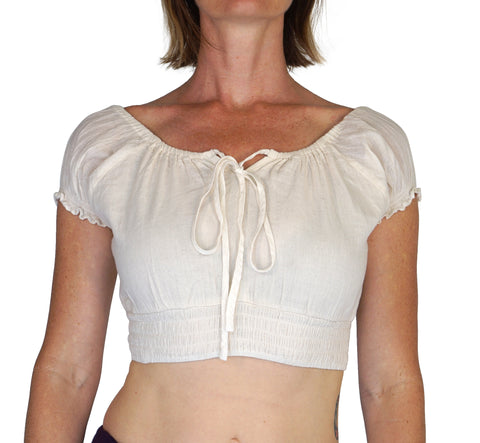 'Peasant Crop Top' Belly Showing Blouse - Cream