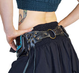 'Lill' - Boho Leather Utility Belt -  Black/Teal - zootzu