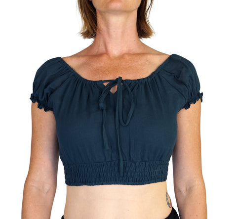 'Peasant Crop Top' Belly Showing Short Blouse - Teal