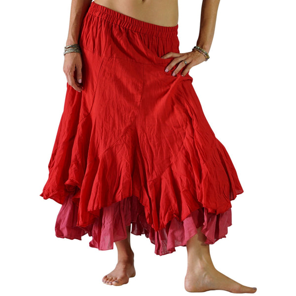 'Two Layer' Gypsy Renaissance Fairy Skirt - Red - zootzu