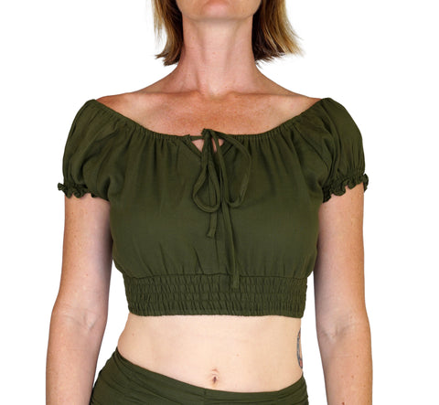 'Peasant Crop Top' Belly Showing Blouse - Green