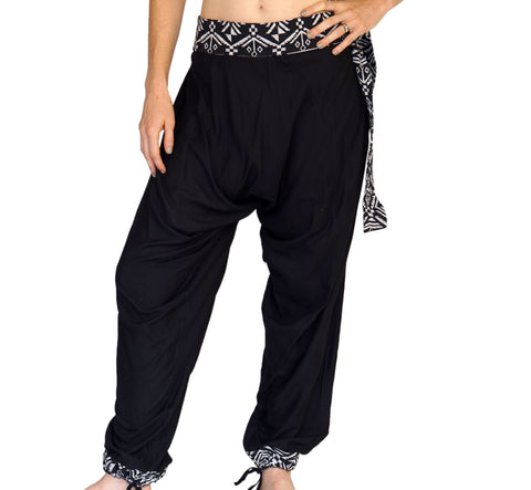 'Harem Pants' Rayon Pants with belt - Black