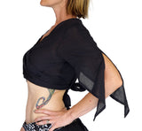 'Wrap Around Crop Top' Gypsy Pirate Shirt - Black - zootzu