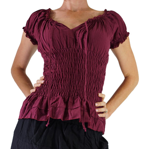 'SS Peasant Blouse, Chemise' - Maroon