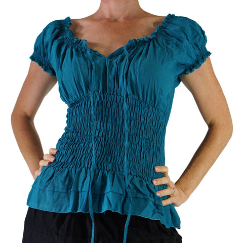 'SS Peasant Blouse, Chemise' - Teal