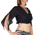 'Wrap Around Crop Top' Gypsy Pirate Shirt - Black - zootzu