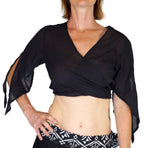 'Wrap Around Crop Top' Gypsy Pirate Shirt - Black - zootzu