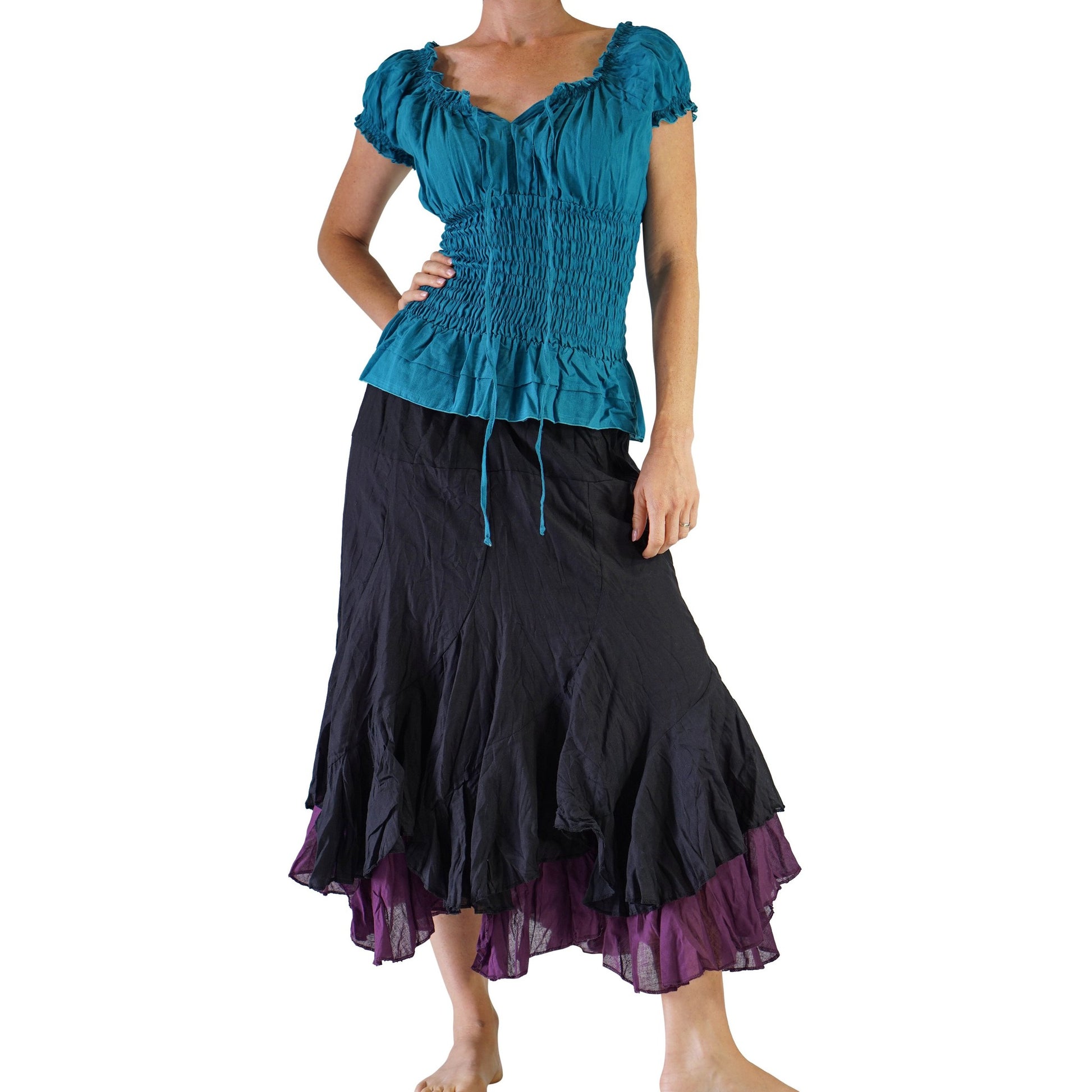 'SS Peasant Blouse, Chemise' - Teal - zootzu