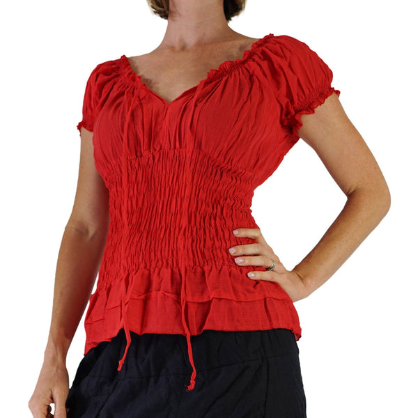 'SS Peasant Blouse, Chemise' - Red - zootzu