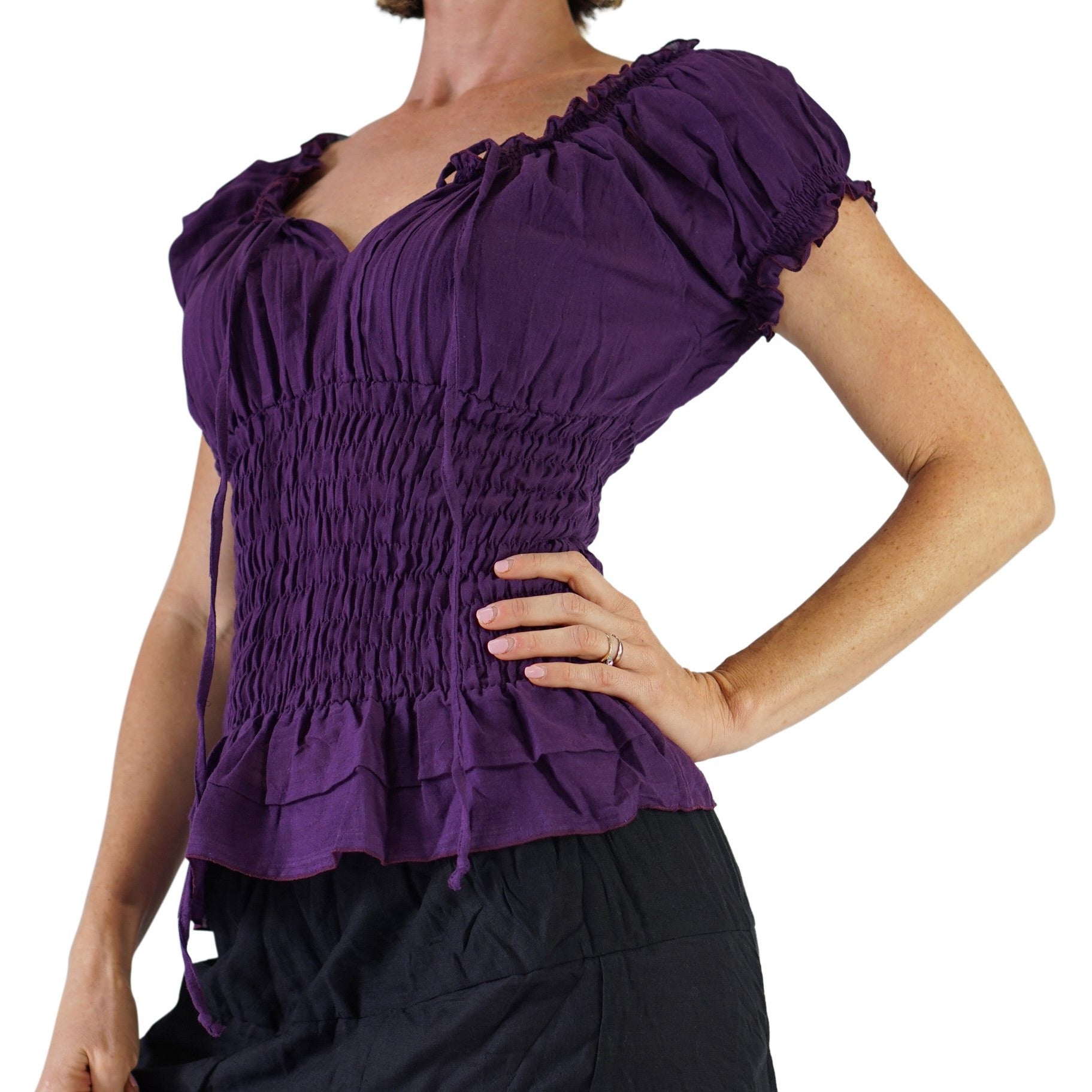 'SS Peasant Blouse, Chemise' - Purple - zootzu