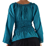'Peasant Blouse' Long Sleeves - Teal - zootzu