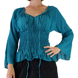 'Peasant Blouse' Long Sleeves - Teal - zootzu