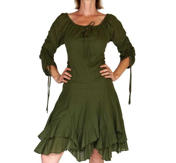 'Bonny Dress' Womens Renaissance Gypsy Gown Pirate Costume - Green - zootzu