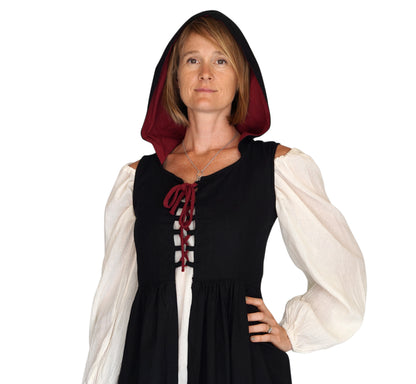 'Womens Duster' Medieval, Viking, Renaissance Bodice - Black/Red - zootzu