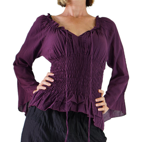 'Peasant Blouse Long Sleeves' - Purple