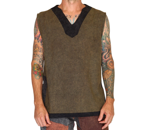'Freebooter' Medieval Renaissance Festival Sleeveless Shirt - Stone Green/Stone Gray - zootzu