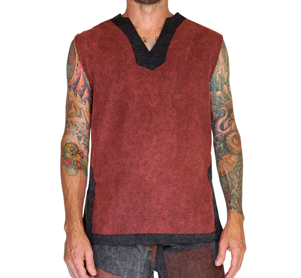 'Freebooter' Medieval Renaissance Festival Sleeveless Shirt - Rust Brown/Stone Gray - zootzu