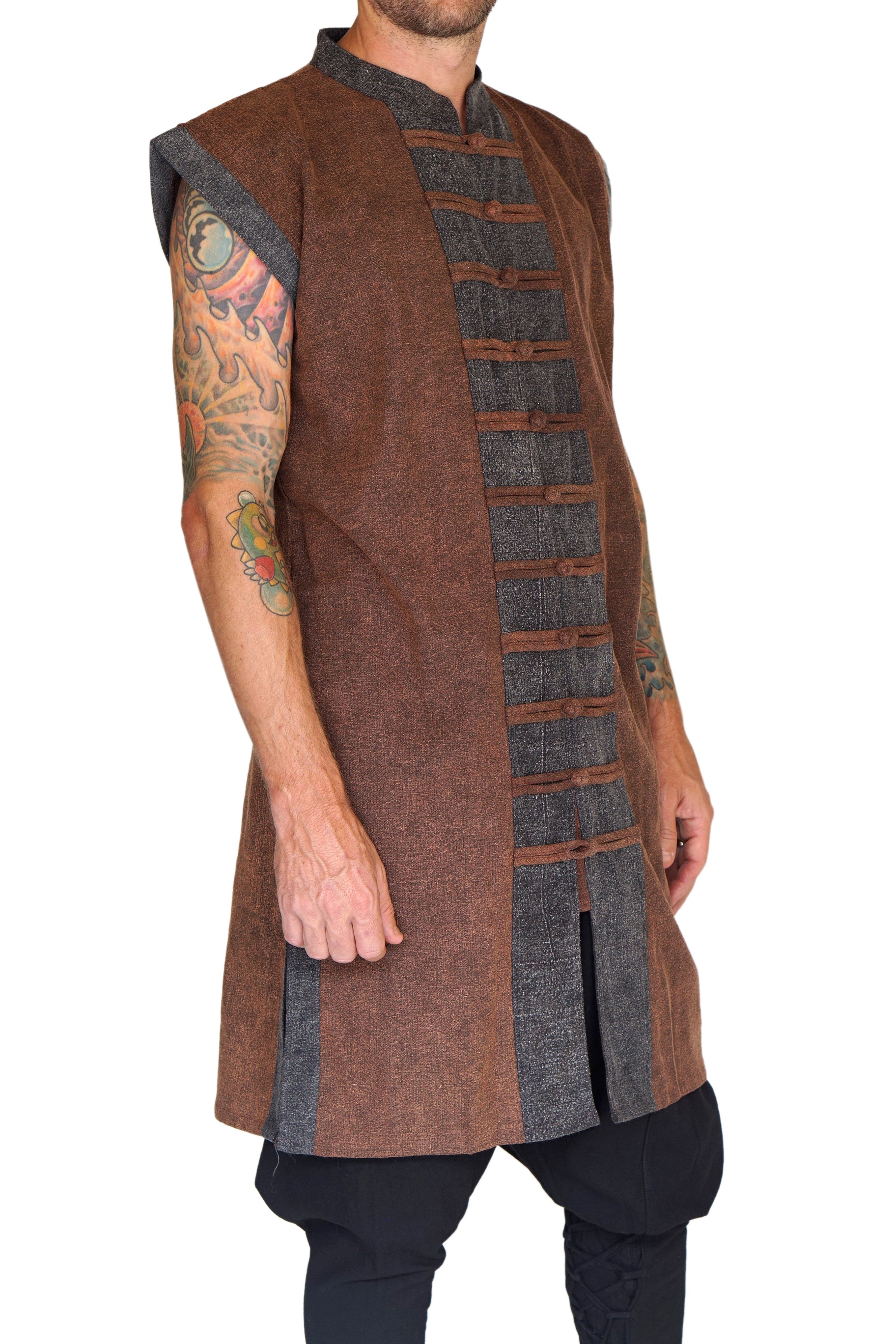 Long Pirate Vest - Stonewashed Brown/Brown Buttons - zootzu