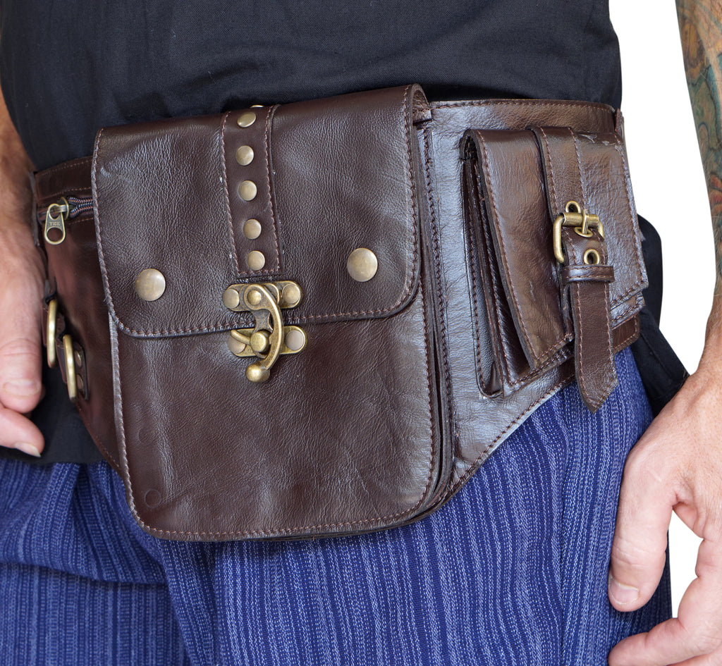 Satchel Swing Latch' Medieval Leather Utility Belt, Boho - Brown