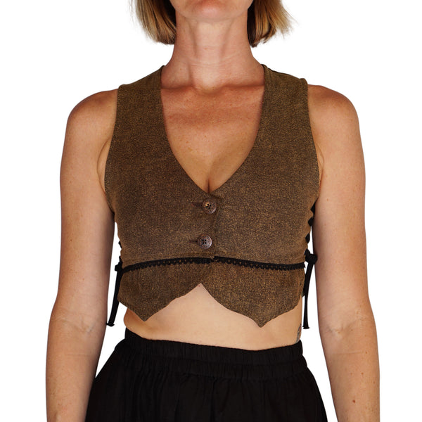 'Petal Vest' Pirate, Boho Vest - Stone Brown