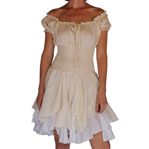 'Willow' Womens Renaissance Costume Steampunk Dress - Cream/White
