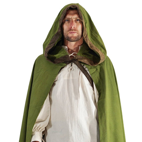 'Hooded Cloak' - Green/ Stone Brown