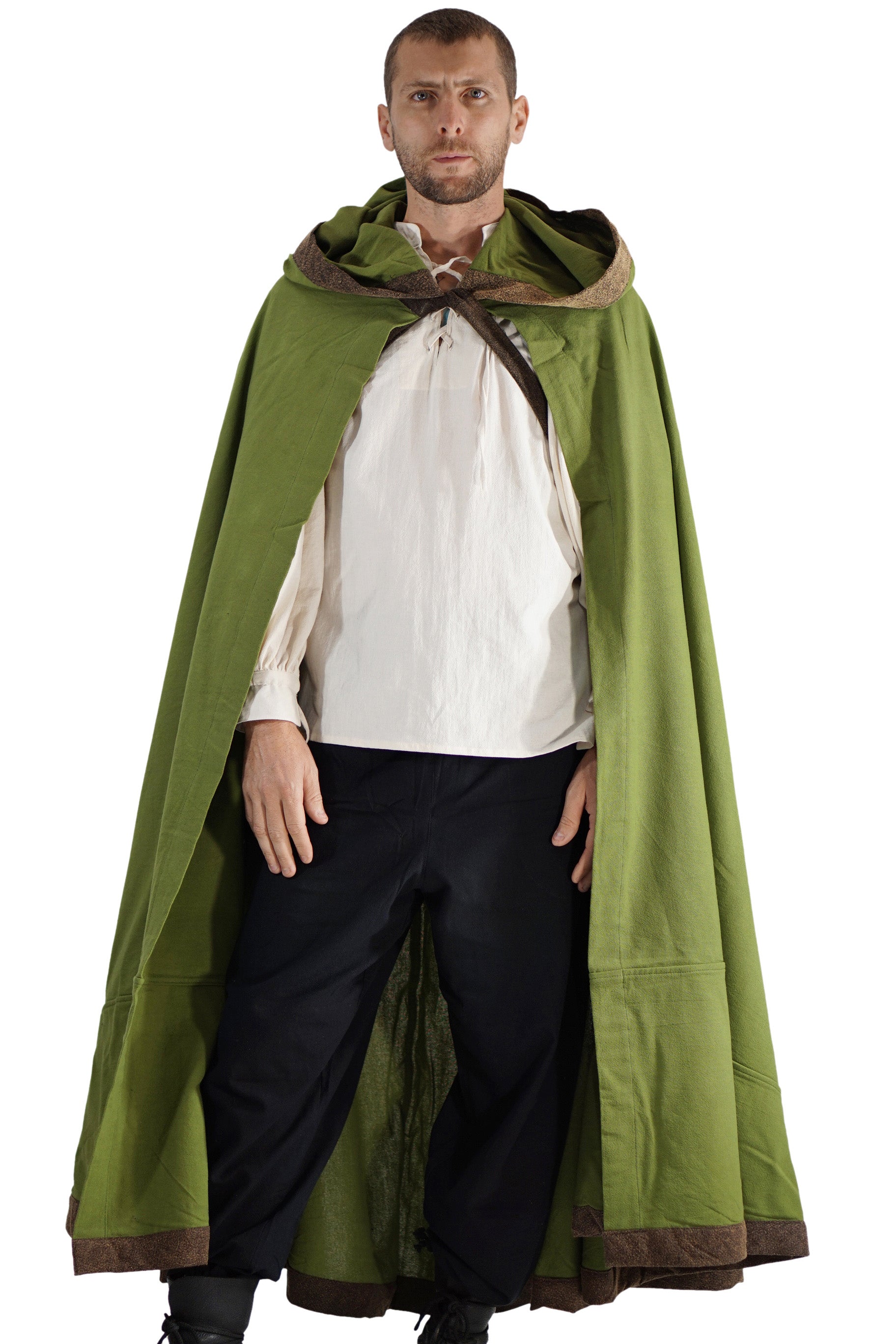 'Hooded Cloak' - Green/ Stone Brown - zootzu