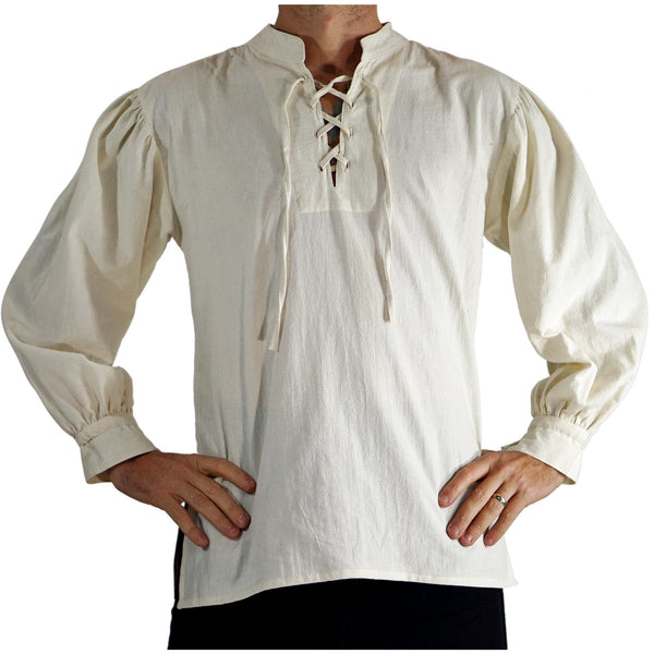 'Merchant' Renaissance Shirt, High Collar - Cream/Off White - zootzu