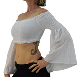 'Pixie Shirt' Womens Belly Showing Top Peasant Blouse - White