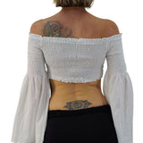 'Pixie Shirt' Womens Belly Showing Top Peasant Blouse - White