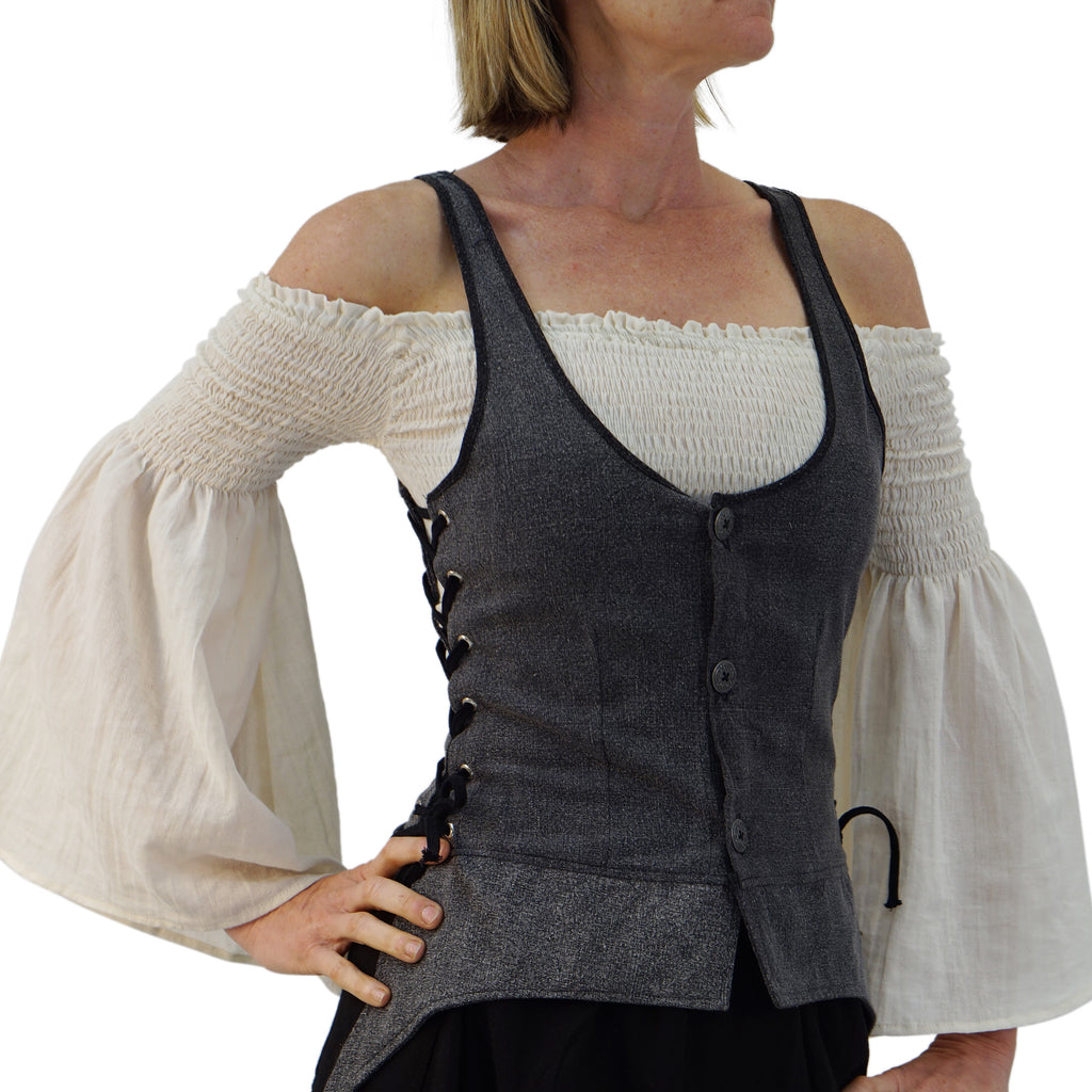 Long Petal Vest' Viking Steampunk Medieval Bodice - Stone Gray