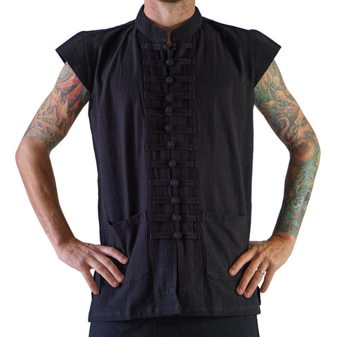 'Naval' Pirate Vest - Plain Cotton - Black