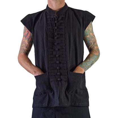 'Naval' Pirate Vest - Plain Cotton - Black - zootzu