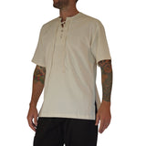 'Round Collar' Shirt, Short Sleeves - Cream