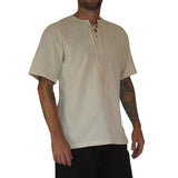 'Round Collar' Shirt, Short Sleeves - Cream