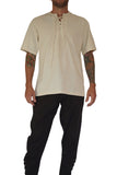 'Round Collar' Shirt, Short Sleeves - Cream